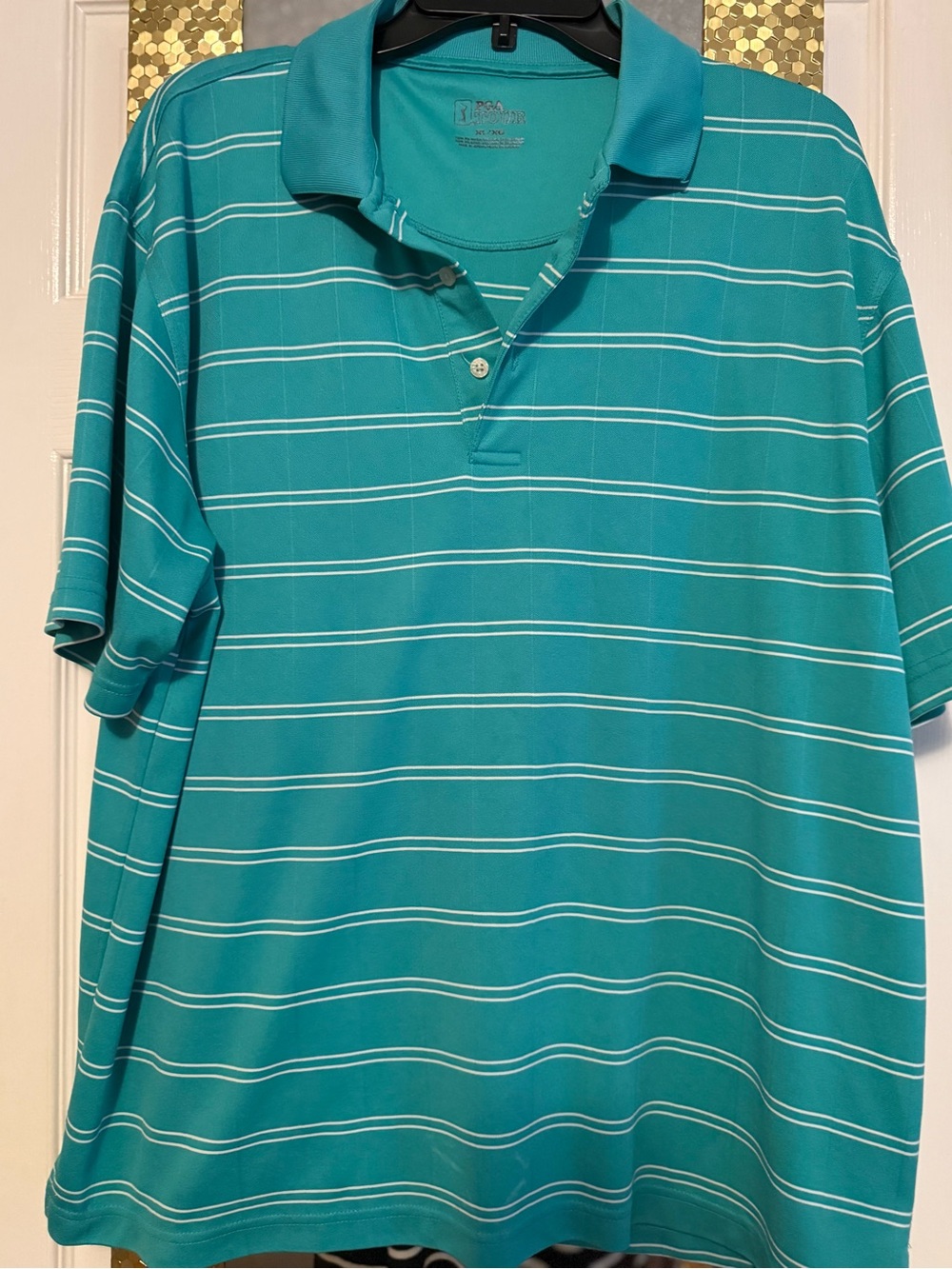 PGA Tour Teal Polo with White Stripes